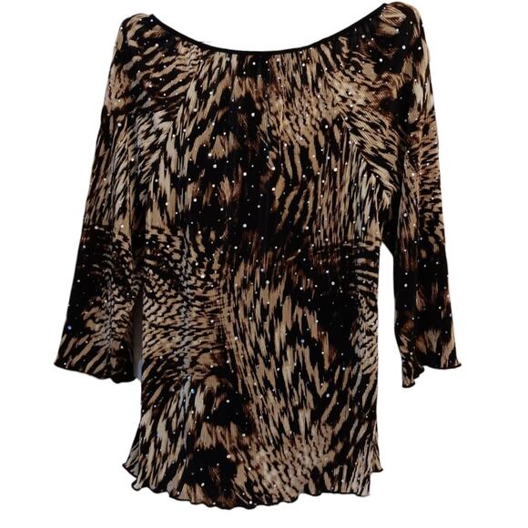 VINTAGE Y2K 90s Blouse Top Beaded Accordion Pleat M/L Animal Whimsigoth Babydoll - Picture 2 of 11